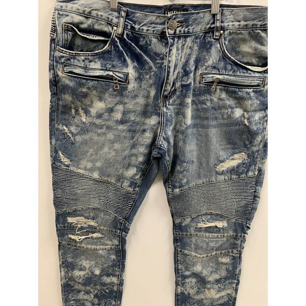 Embellish Men's Jeans 42x32 Skinny Y2k Distress Patch Zipper Thrash Denim Street